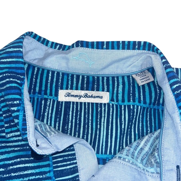 Tommy Bahama Silk Blend Short Sleeve Button Up blue Shirt Mens xl - Picture 5 of 11